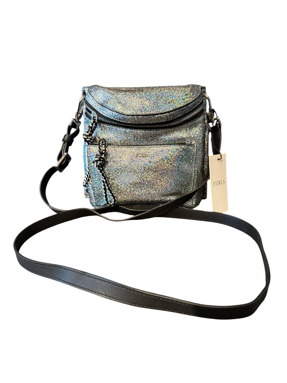 Furla Iridescent Holographic Crossbody with Black Strap
